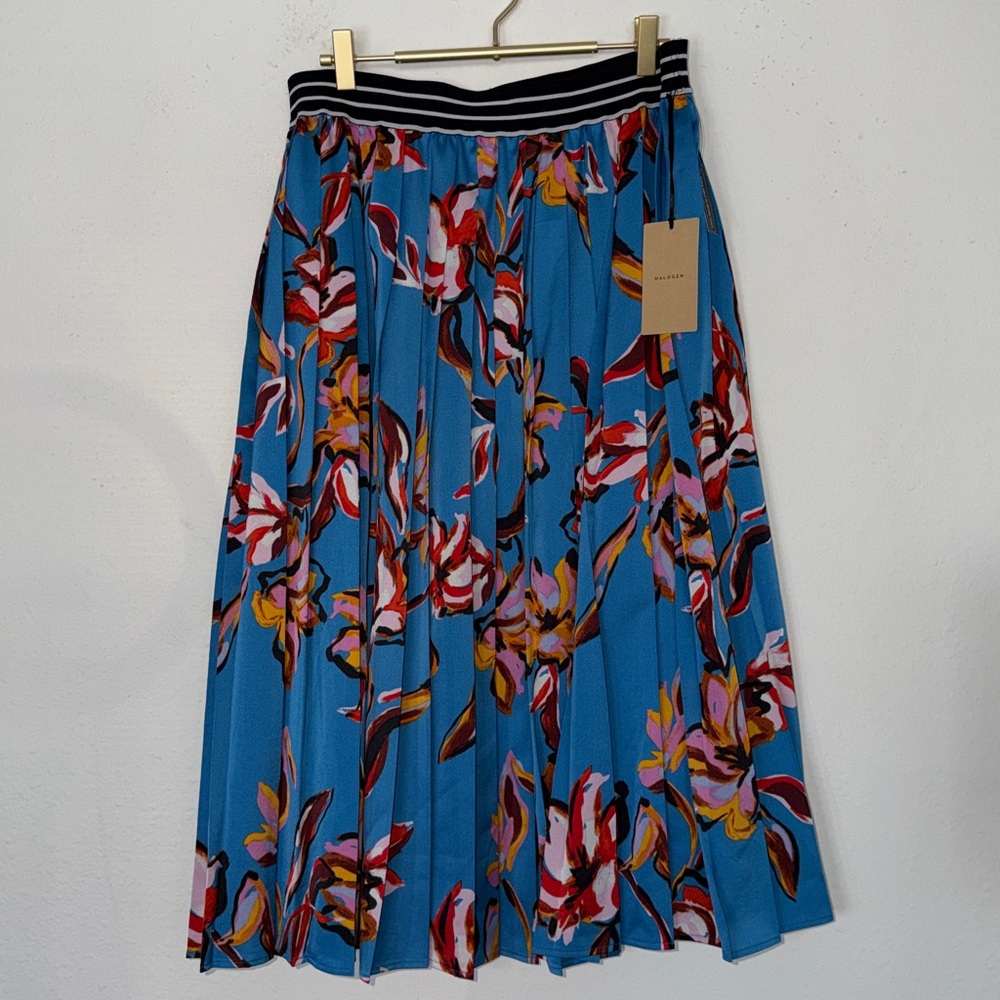 Halogen Blue Vibrant Floral Pleated Skirt Sz. L (1) NWT! - Picture 5 of 9